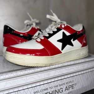 Bape Kids White and Red Star Sneakers